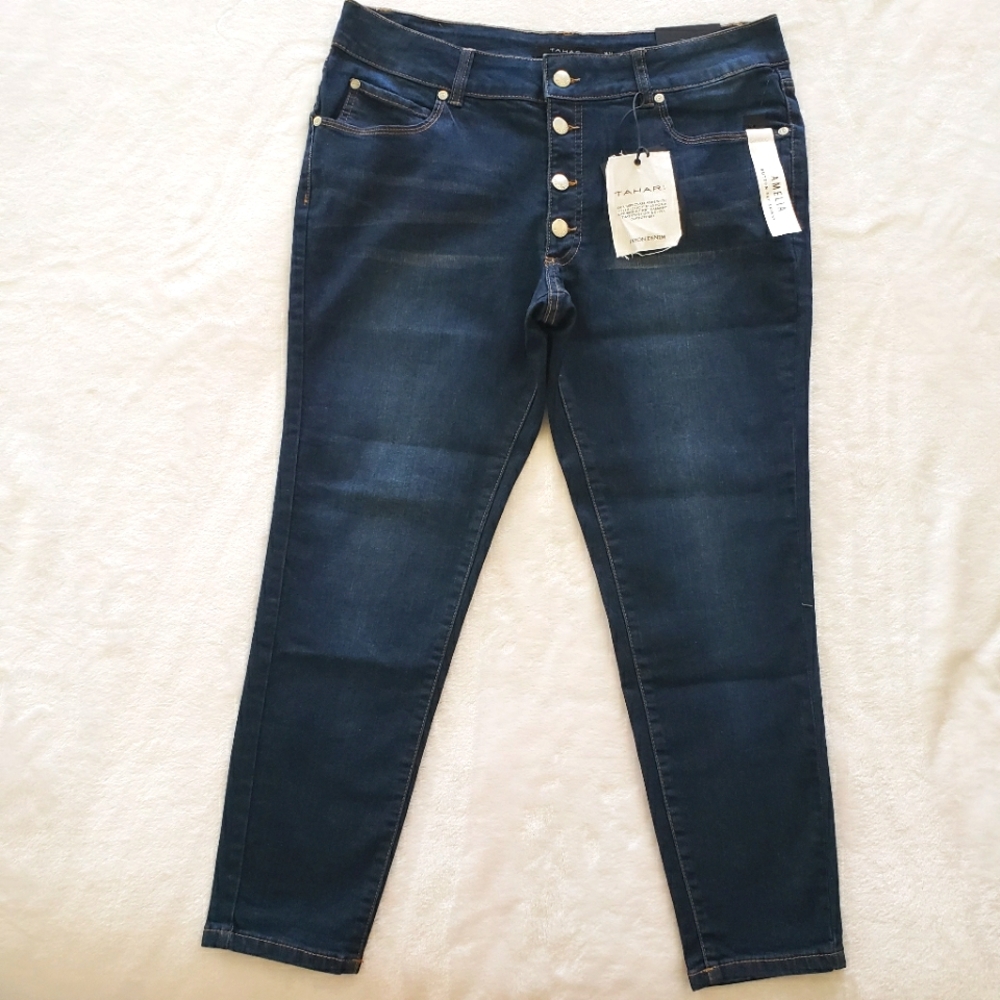 TAHARI Amelia Button Fly Skinny Mid Rise Cropped Jeans--NWT--16/33